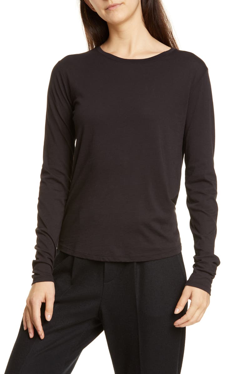 Vince Essential Long Sleeve Crewneck Tee, Main, color, Black