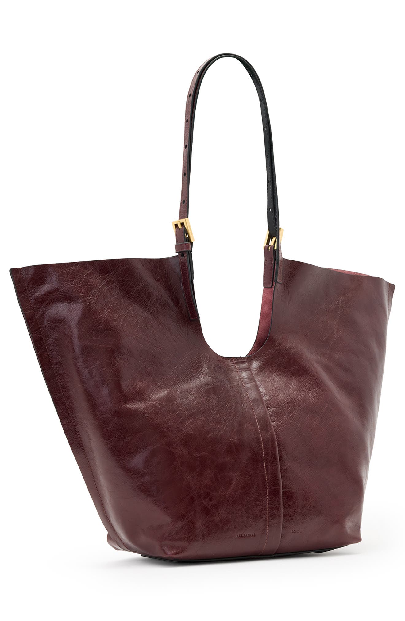 AllSaints Ara Shine Tote Bag, Alternate, color, Dark Red