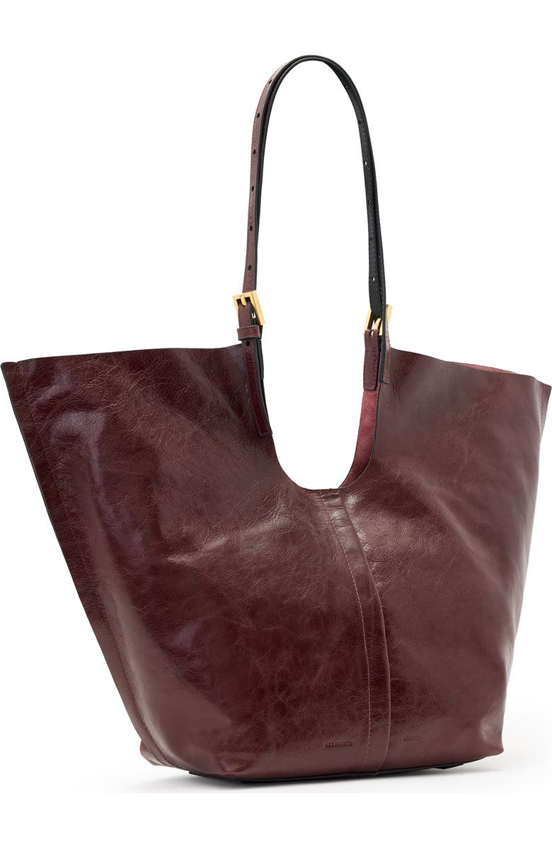 AllSaints Ara Shine Tote Bag, Alternate, color, Dark Red