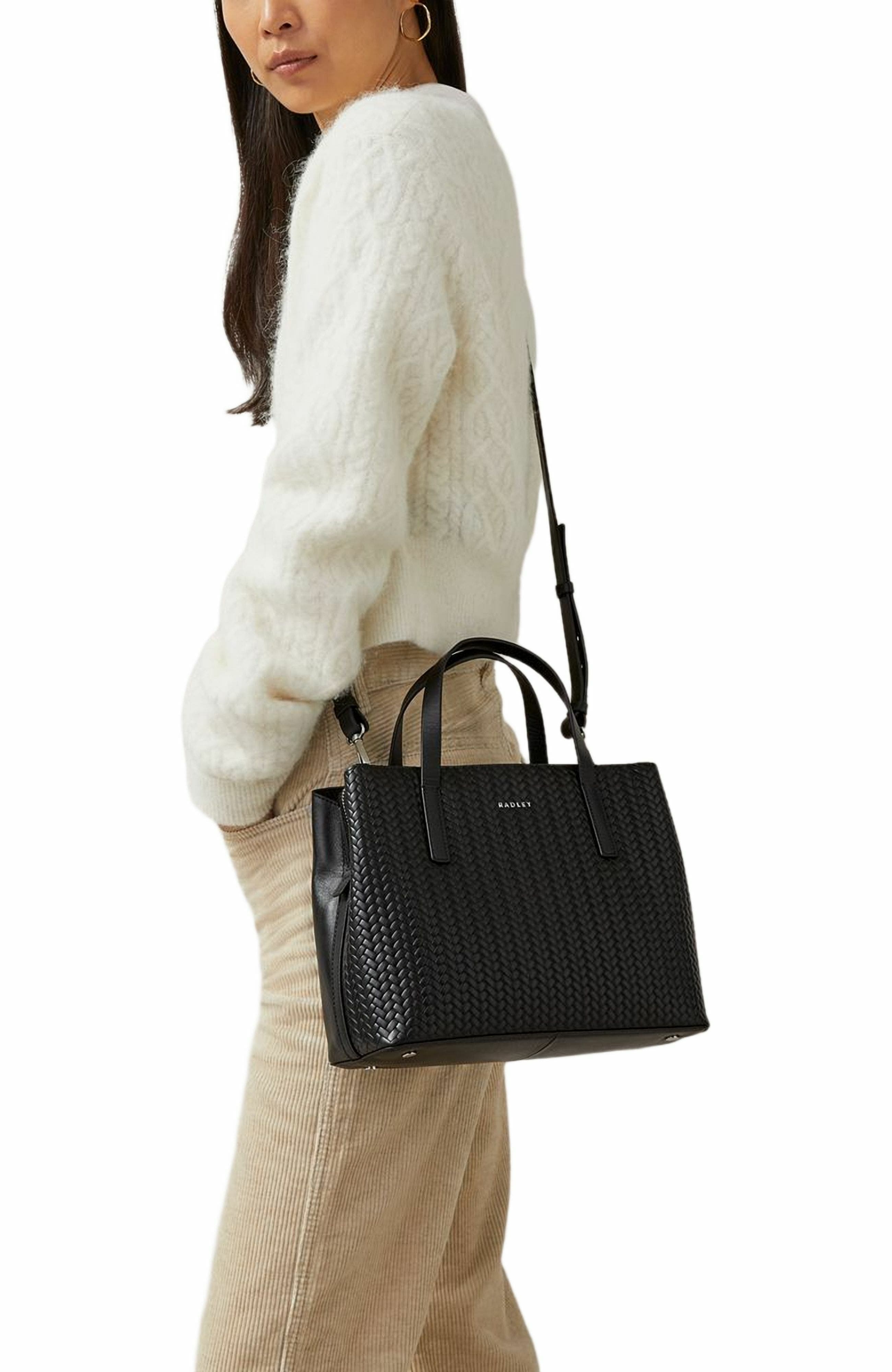 Radley Dukes Place - Weave Medium Ziptop Satchel Bag, Alternate, color, Black