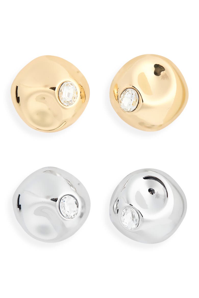 2-Pack Sculptural Glass Stone Stud Earrings, Main, color, GOLD-SILVER
