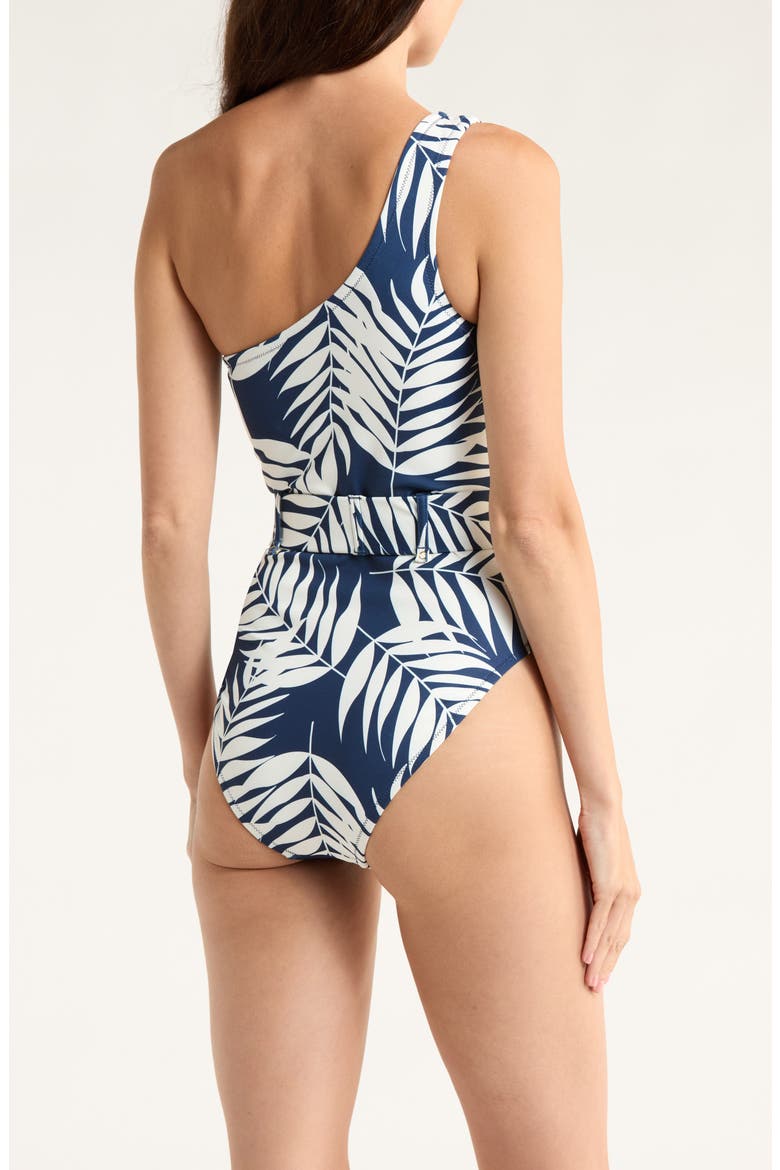 One-Shoulder O-Ring One-Piece Swimsuit, Alternate, color, NAVY PARADISE FOLIAGE