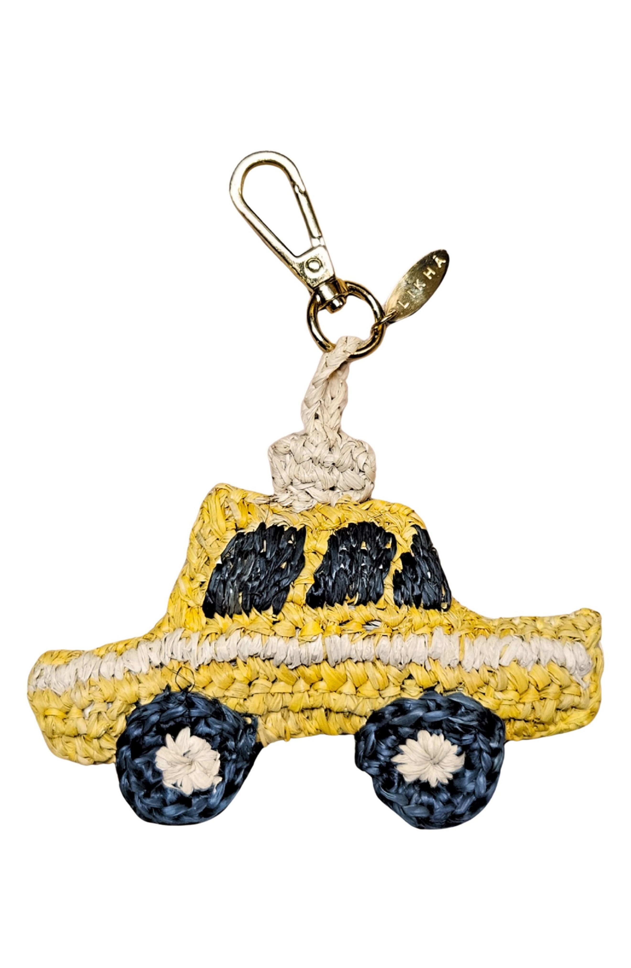 LIKHA NYC Taxi Cab Raffia Bag Charm, Main, color, Yellow