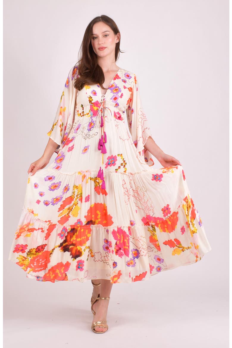 Grasie Floral Ruffle Chiffon Maxi Dress, Alternate, color, Off-White