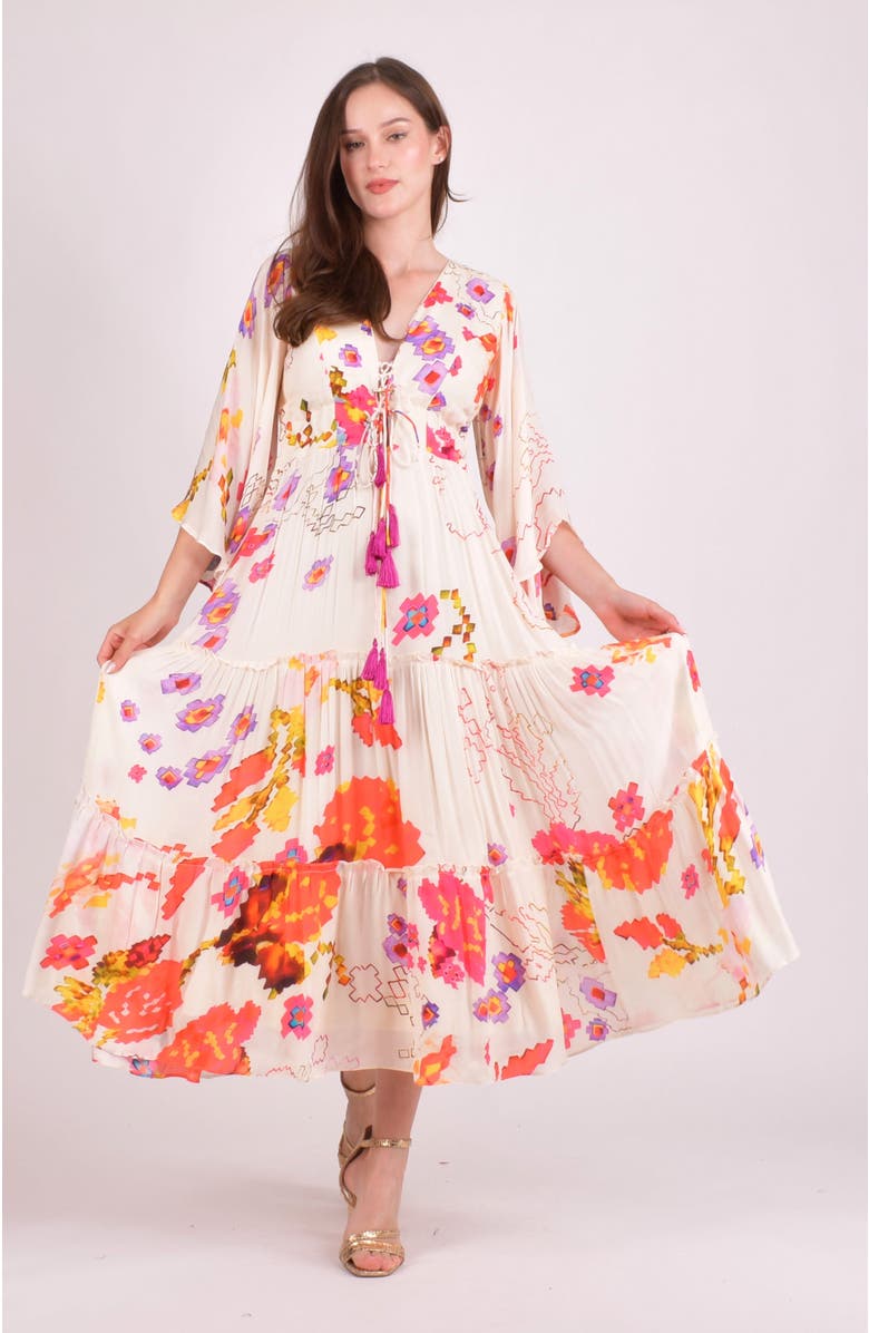 RAAS Grasie Floral Ruffle Chiffon Maxi Dress, Alternate, color, Off-White