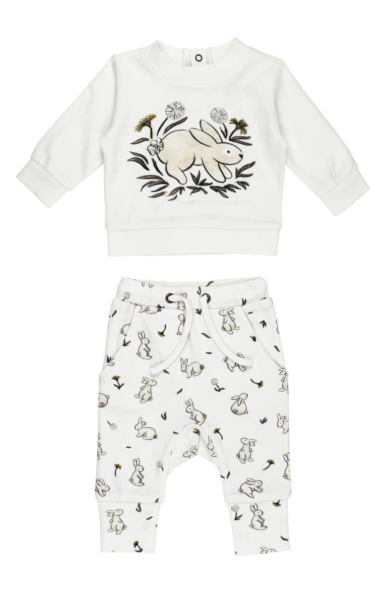 L'ovedbaby Bunny Print Organic Cotton Sweatshirt & Joggers Set, Main, color,