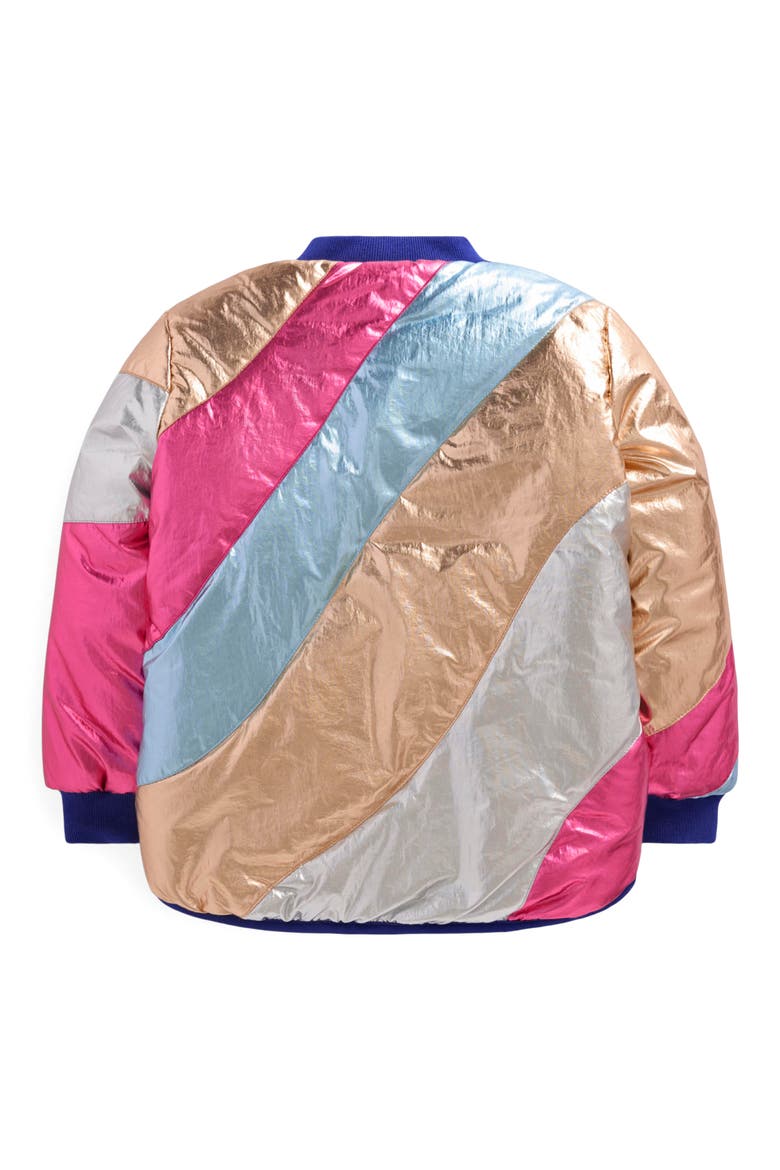 Kids' Stripe Metallic Bomber Jacket, Alternate, color, METALLIC WAVE