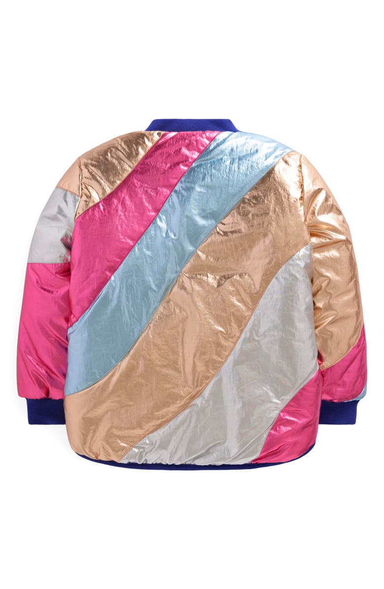 Mini Boden Kids' Stripe Metallic Bomber Jacket, Alternate, color, Metallic Wave