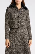 T Tahari Faux Fur Collared Bouclé Jacket