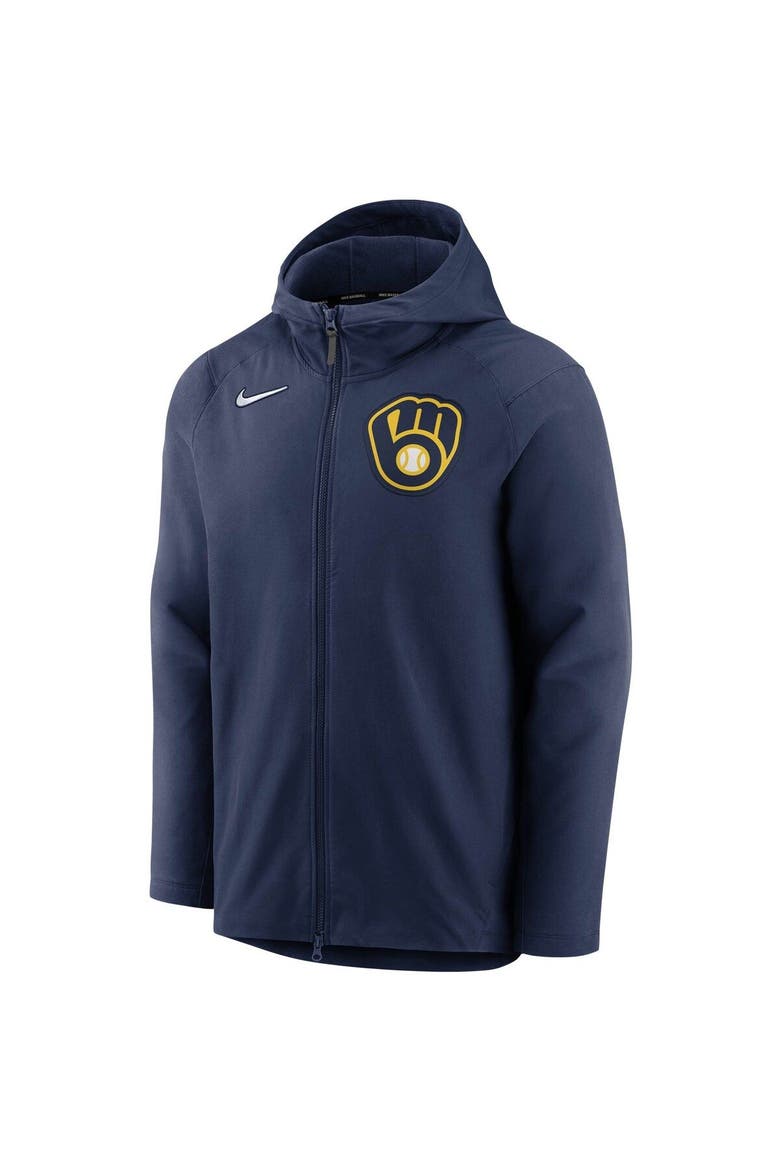 Men's Nike Navy Milwaukee Brewers Authentic Collection Pregame Performance Full-Zip Hoodie, Alternate, color, Navy