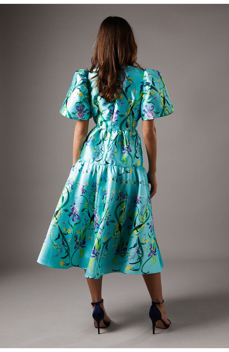 Coast Twill Puff Sleeve Printed Midi Dress, Alternate, color, Green