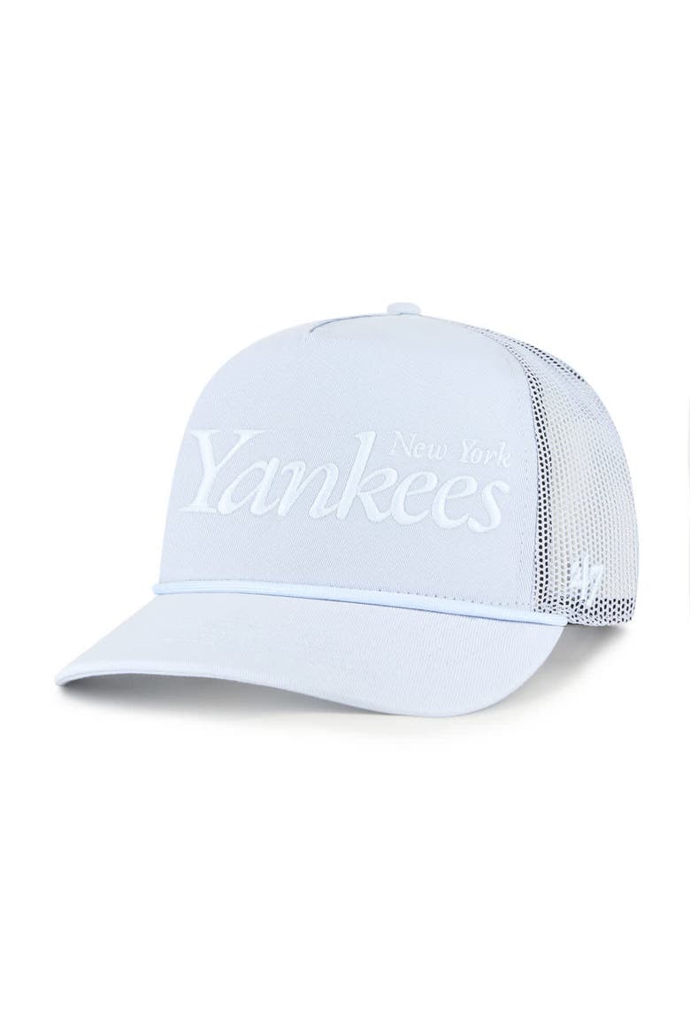 Men's '47 Light Blue New York Yankees Foundation Script Hitch Adjustable Trucker Hat, Main, color, Light Blue