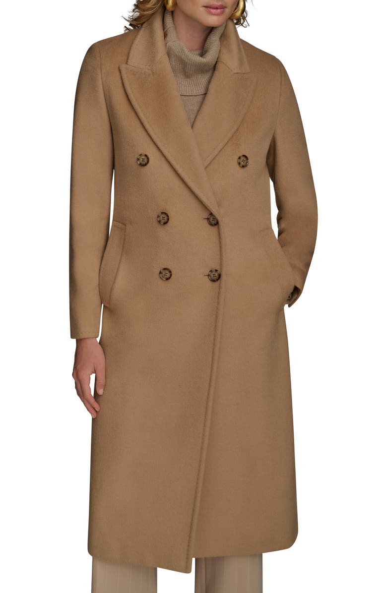 Donna Karan New York Tailored Double Breasted Wool Blend Coat, Alternate, color, Camel