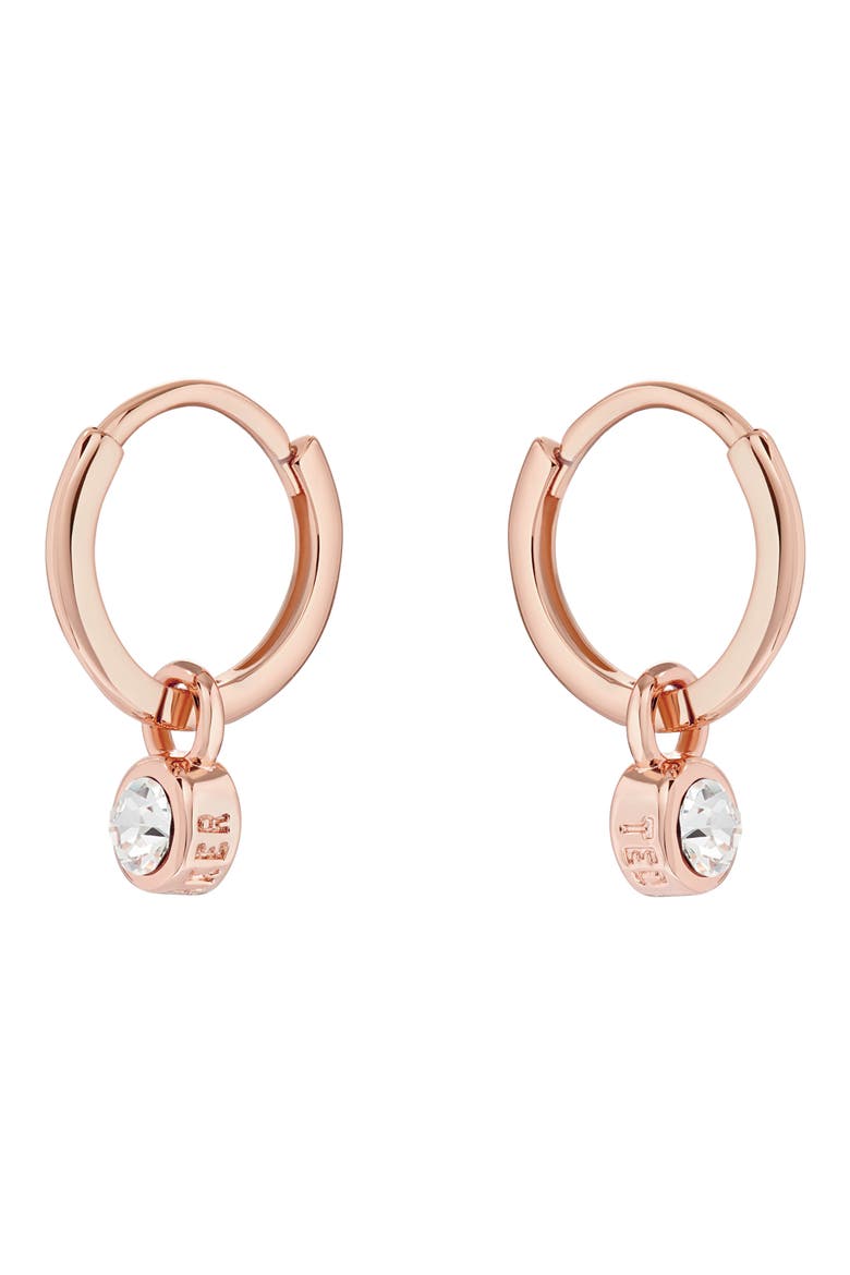 Sinalaa Crystal Mini Huggie Hoop Earrings, Alternate, color, ROSE GOLD TONE CLEAR CRYSTAL