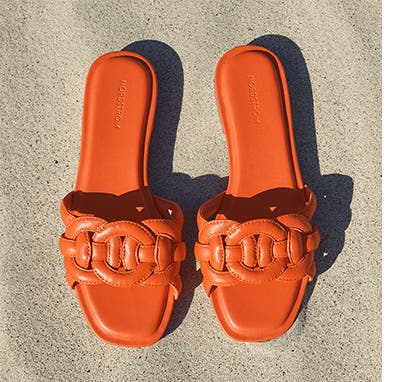 Slide sandals.
