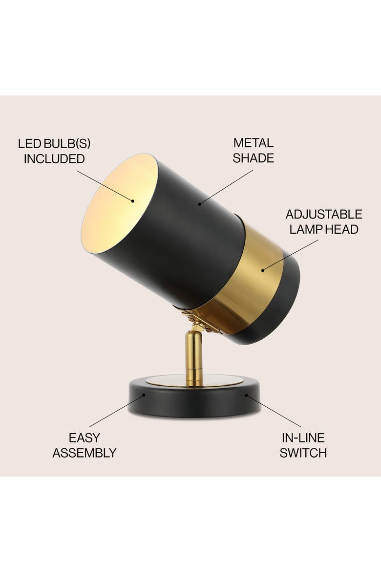 Astra 9.25" Modern Industrial Iron Adjustable Indoor LED Floor Spotlight, Black/Brass Gold, Alternate, color, Black/Brass Gold