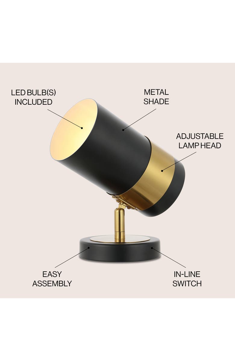 JONATHAN Y Astra 9.25" Modern Industrial Iron Adjustable Indoor LED Floor Spotlight, Black/Brass Gold, Alternate, color, Black/Brass Gold