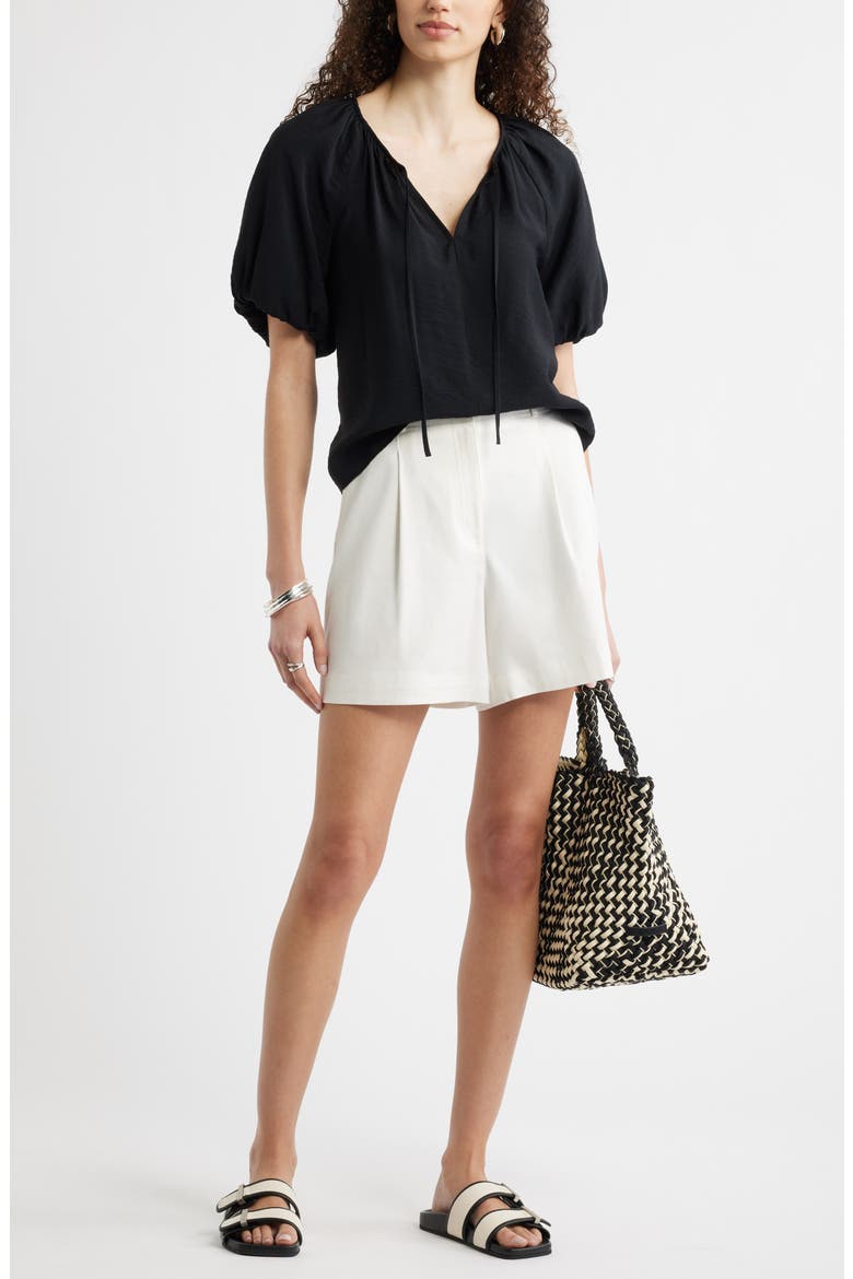 Puff Sleeve V-Neck Shirt, Alternate, color, BLACK