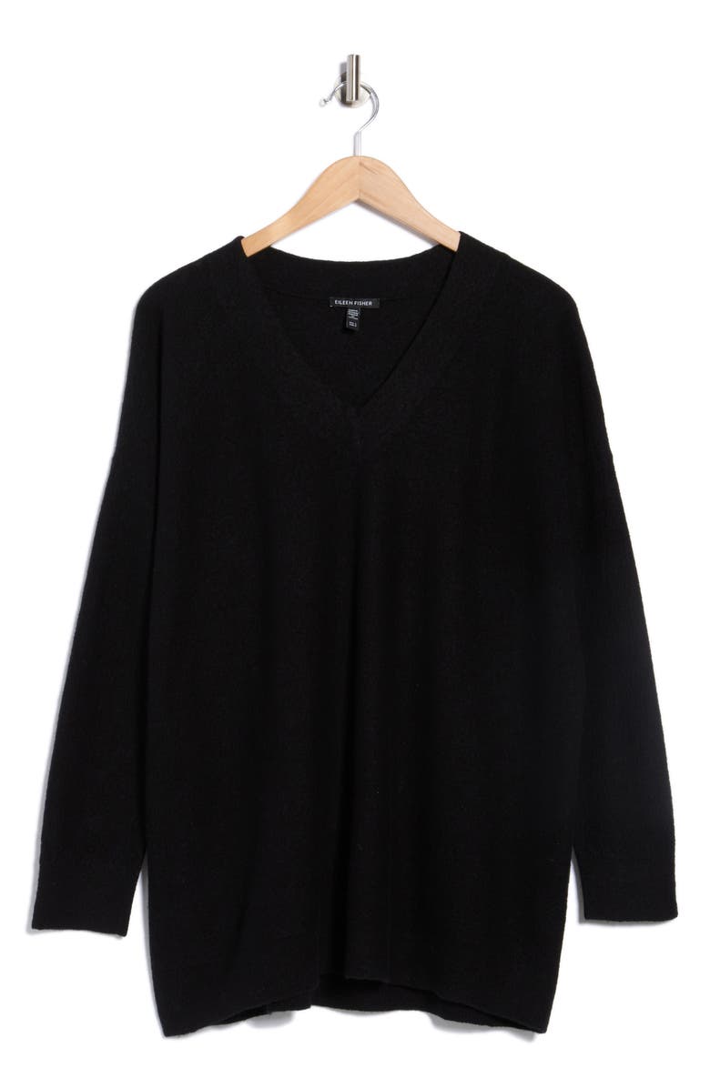 Eileen Fisher V-Neck Wool Sweater, Main, color, Black