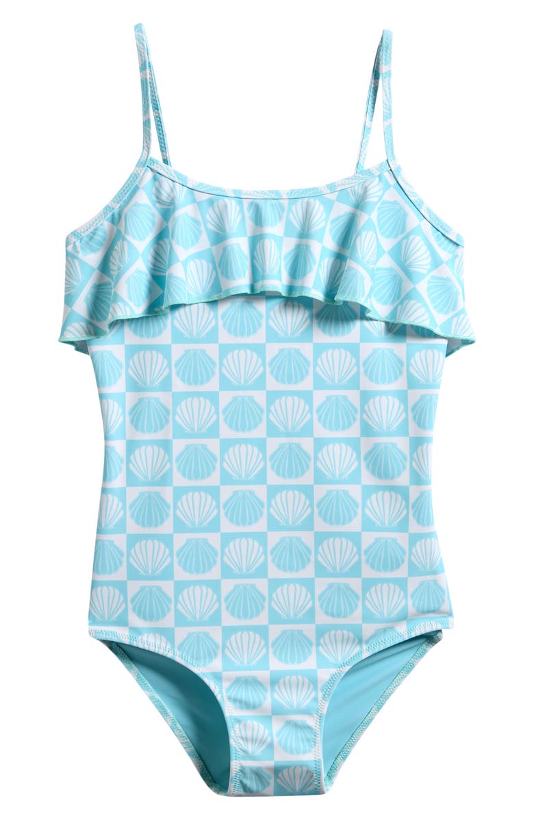 Boardies Kids' Ilfracombe Ruffle One-Piece Swimsuit, Main, color, Blue/ Cream