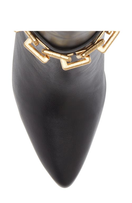 Kaanas Spencer Golden Chain Pointed Toe Leather Bootie In Black