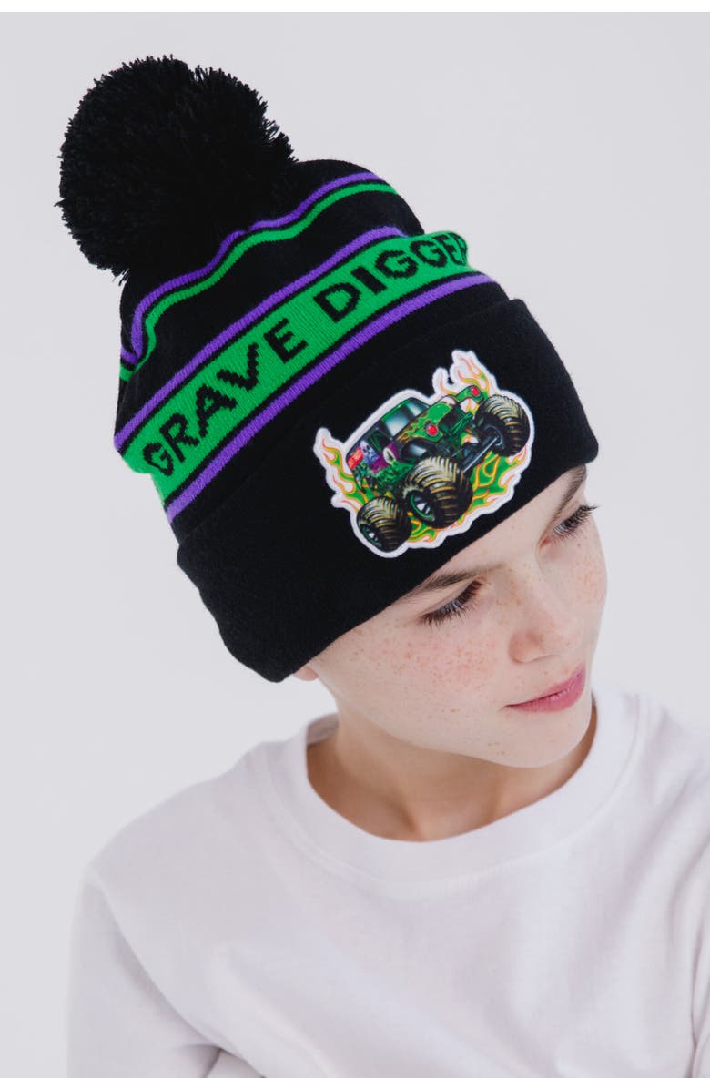 Monster Jam Toddler Boys' Knit Beanie Hat, Alternate, color, Grave Digger Black