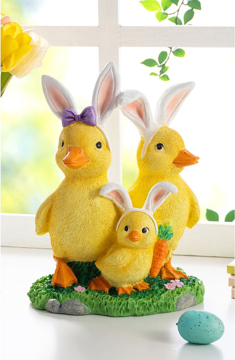 Glitzhome Easter Resin Duck Family Table Decor, Alternate, color, Yellow
