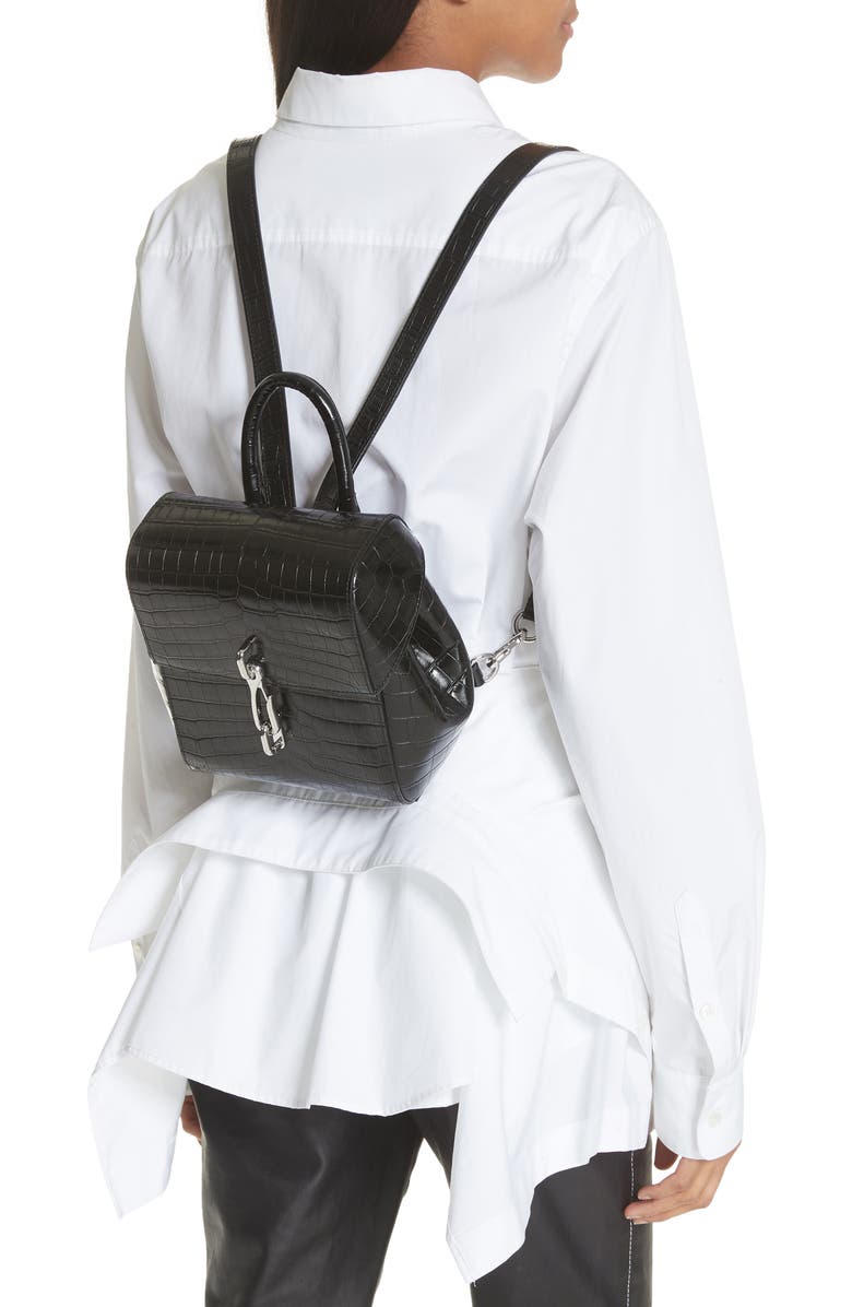 Alexander Wang Hook Mini Croc Embossed Leather Backpack, Alternate, color,