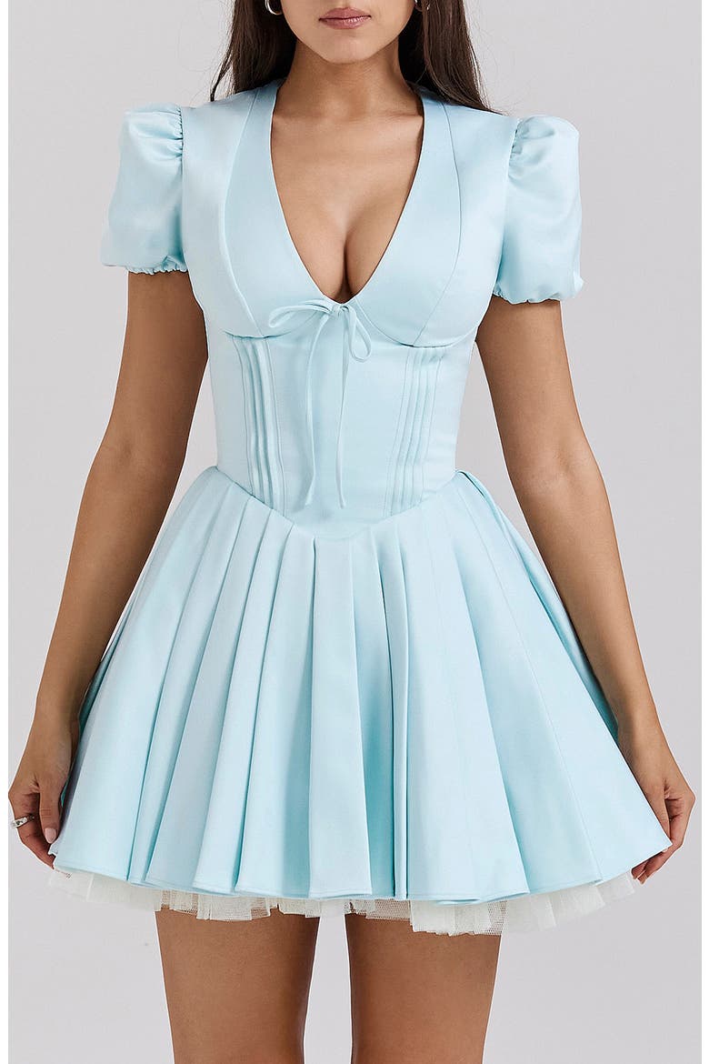 Imani Pleated Puff Sleeve Minidress, Main, color, DELICATE BLUE