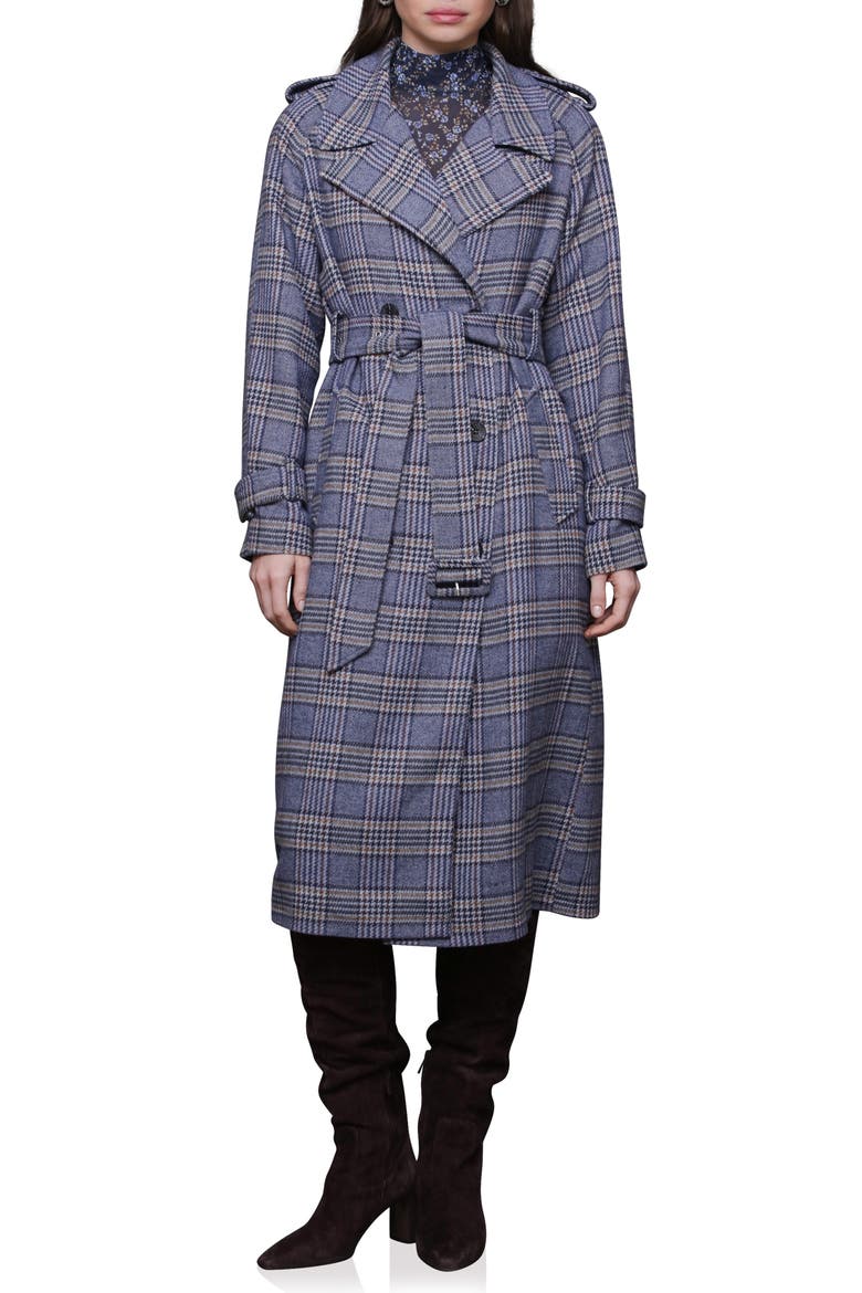 Plaid Herringbone Double Breasted Trench Coat, Alternate, color, BLUE BROWN PLAID
