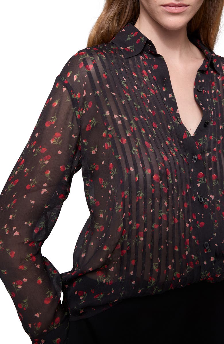 Rebecca Minkoff Liz Rose Ditsy Pintuck Detail Chiffon Button-Up Shirt, Alternate, color,
