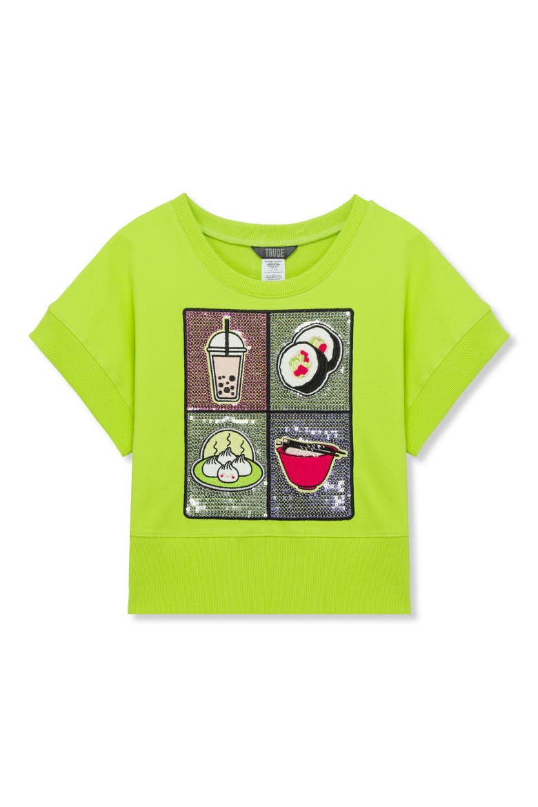 Kids' Pop Art Sequin Short Sleeve Sweatshirt, Main, color, LIME