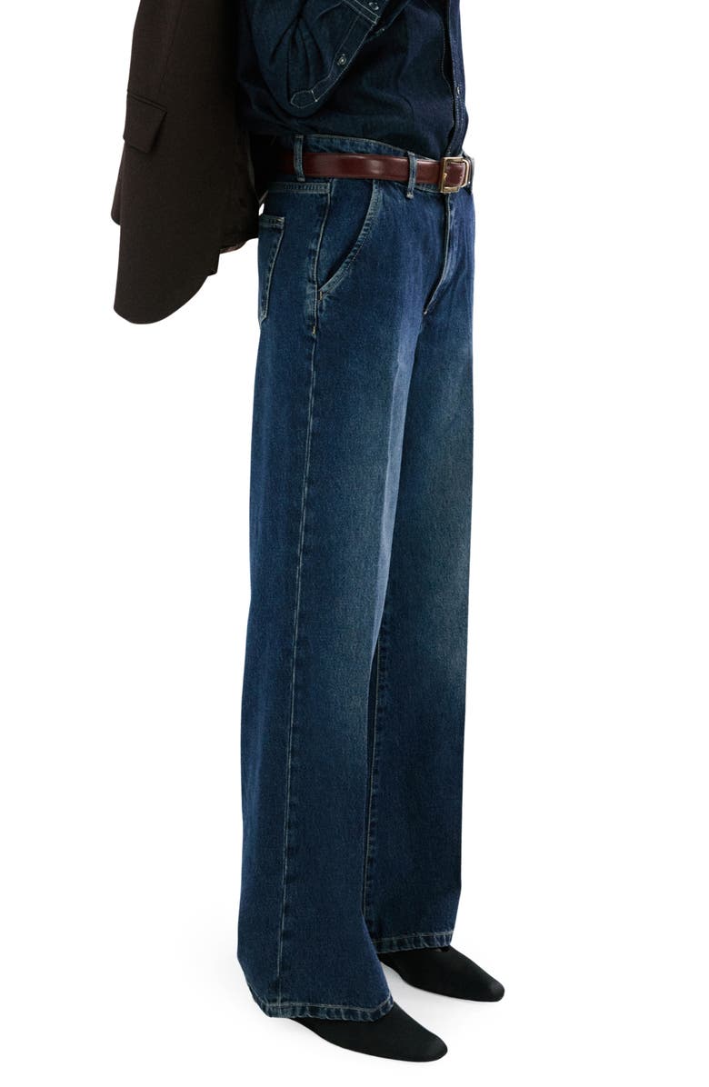 MANGO Slant Pocket Mid Rise Wide Leg Jeans, Alternate, color, Dark Blue