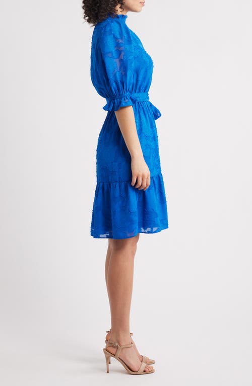 Eliza J Floral Jacquard Belted Dress In Blue