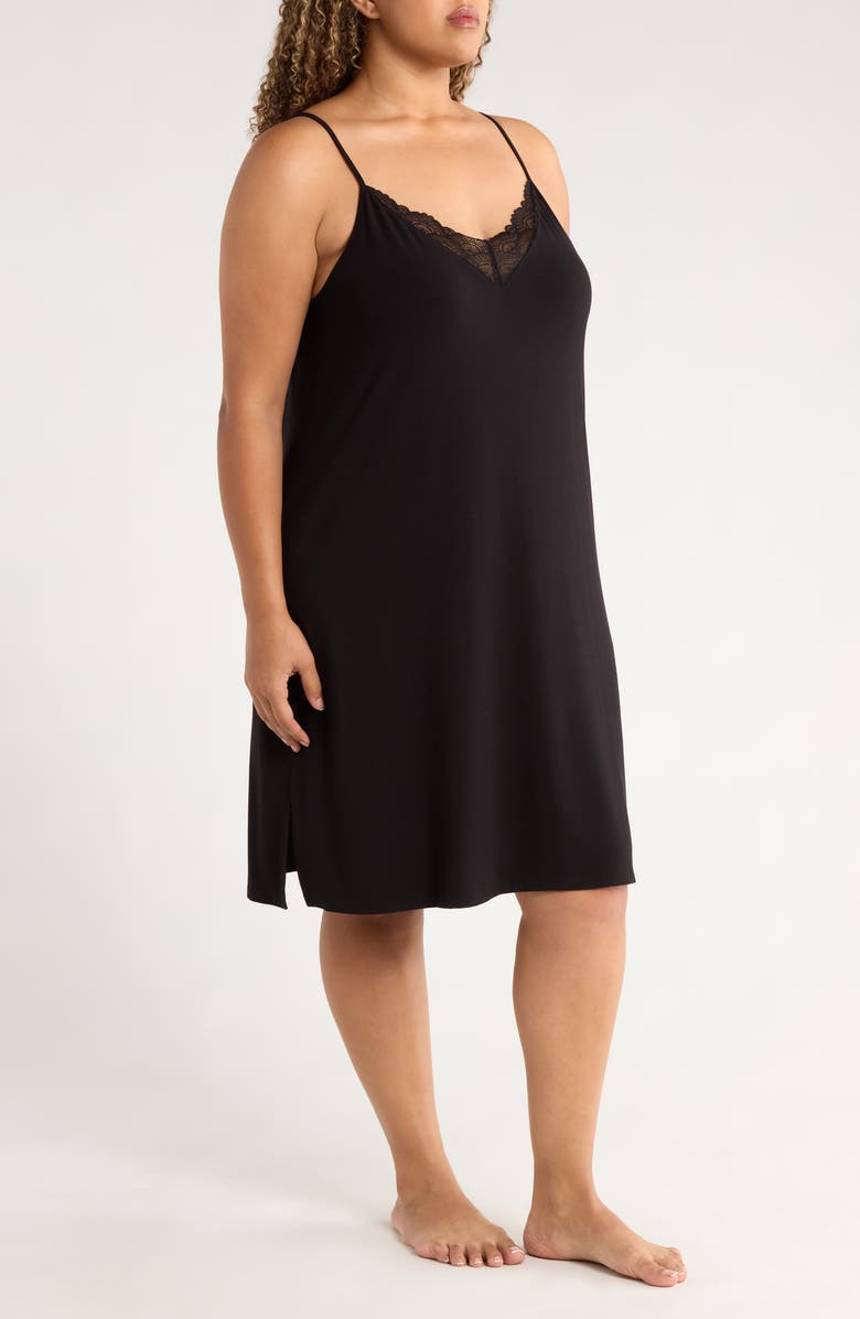 Nordstrom Moonlight Eco Lace Trim Chemise, Alternate, color, Black