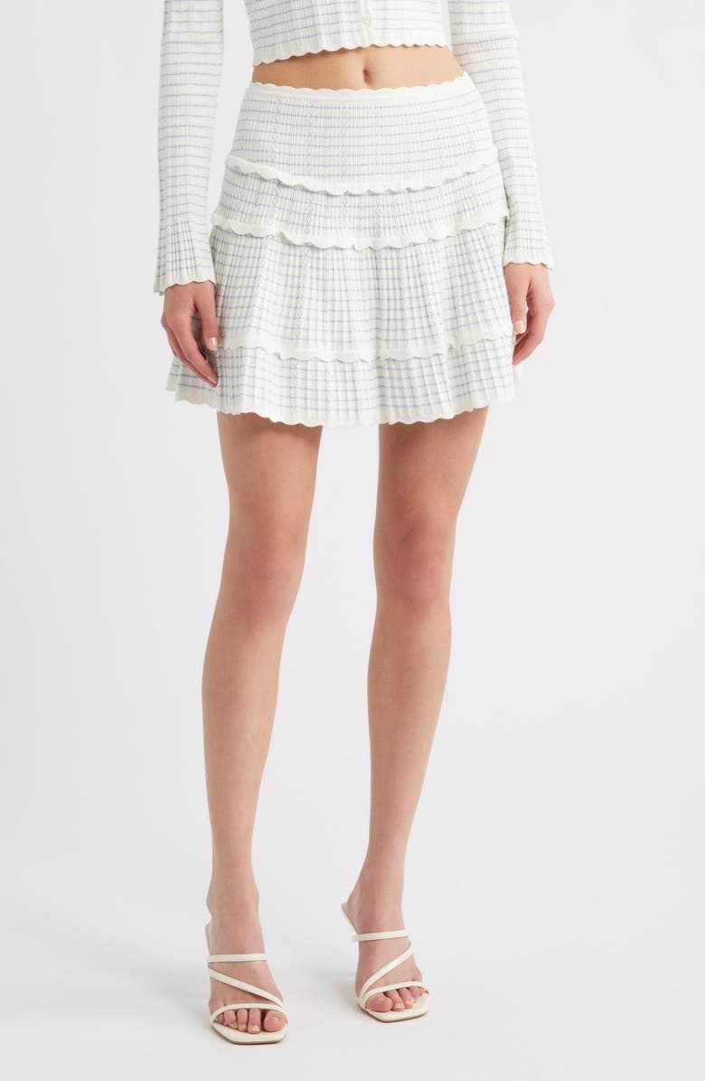 LoveShackFancy Colella Stripe Pointelle Tiered Miniskirt, Main, color, Sailor Stripes