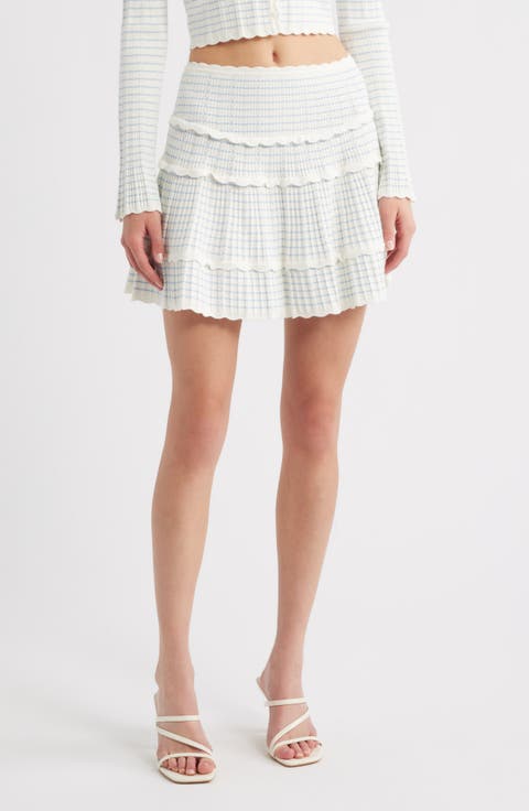 Colella Stripe Pointelle Tiered Miniskirt