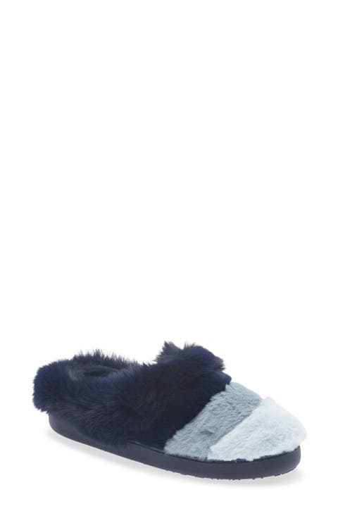 Colorblocked Faux Fur Scuff Slipper