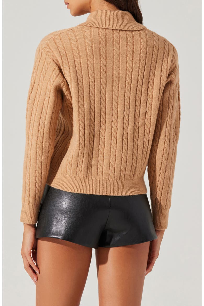 Jewel Button Cable Polo Sweater, Alternate, color, BISCOFF