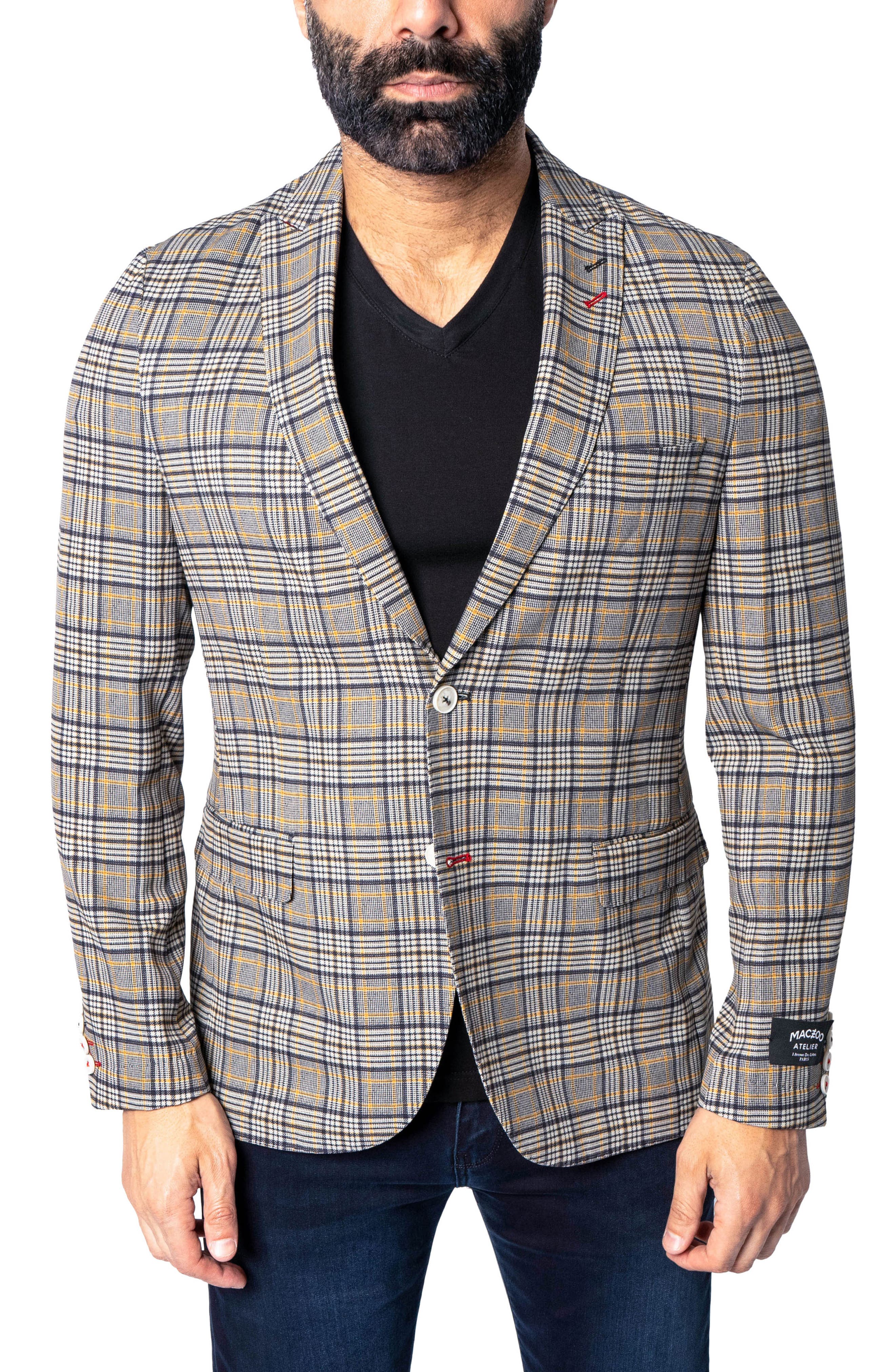 Maceoo Descartes Unconstructed Plaid Coted Ivoire Yellow Blazer