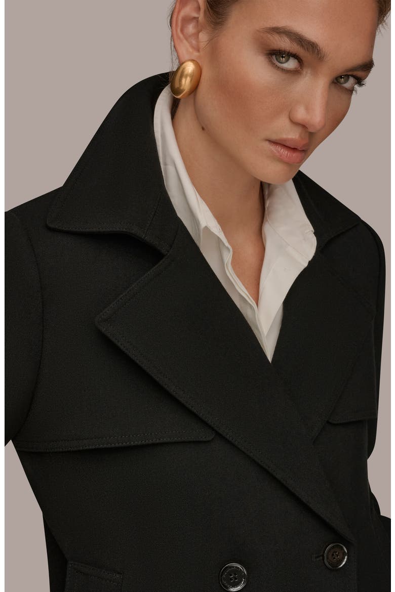 Double Breasted Crepe Coat, Alternate, color, BLACK