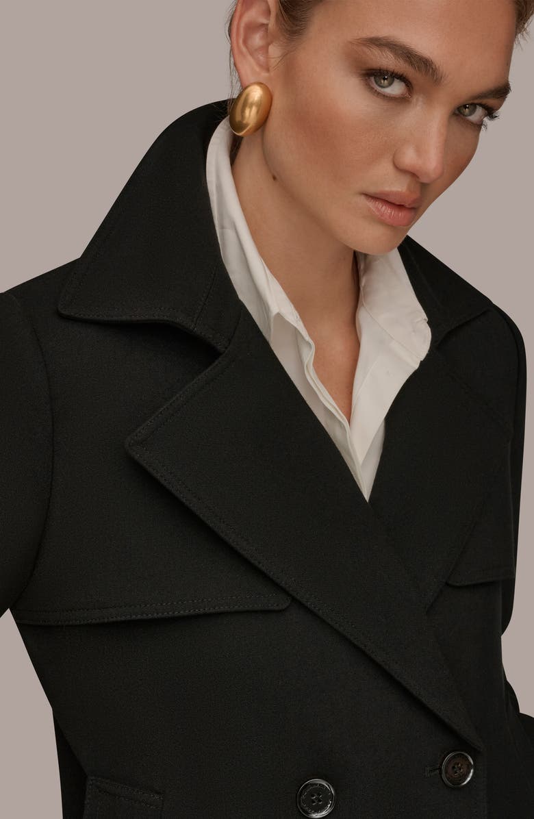 Donna Karan New York Double Breasted Crepe Coat, Alternate, color, Black