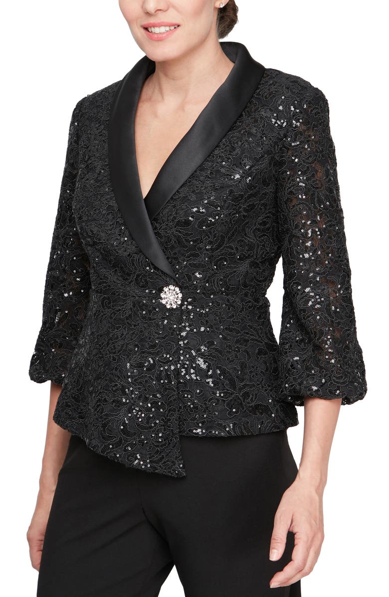 Alex Evenings Embroidered Wrap Top, Main, color, 