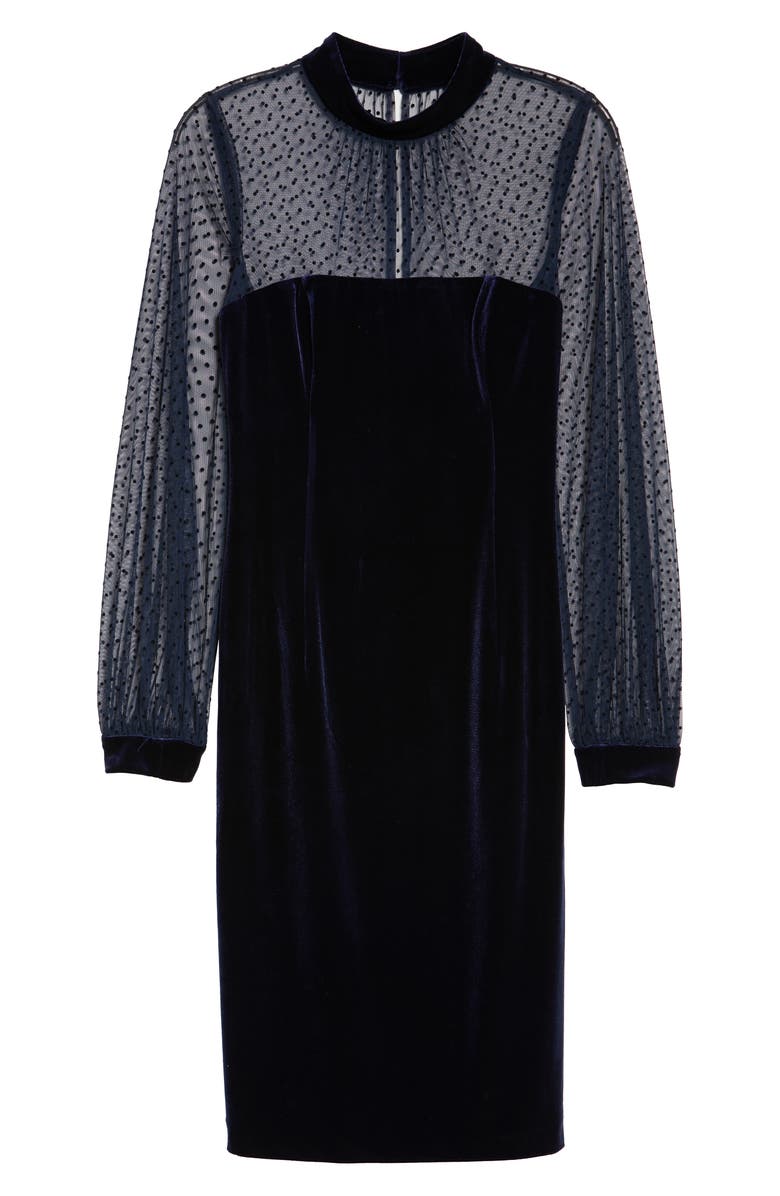 Eliza J Illusion Bodice Velvet Party Dress, Alternate, color, 