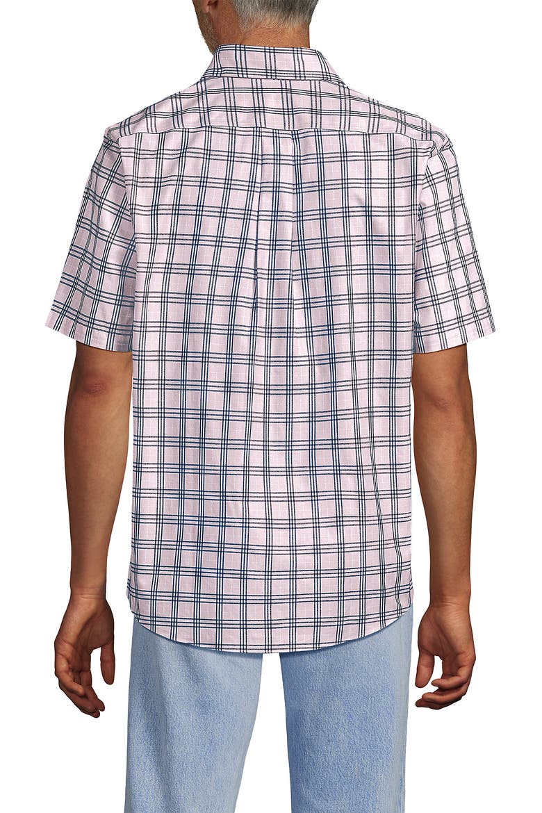 Short Sleeve No Iron Twill Shirt, Alternate, color, Sea Salt Pink/Navy Plaid