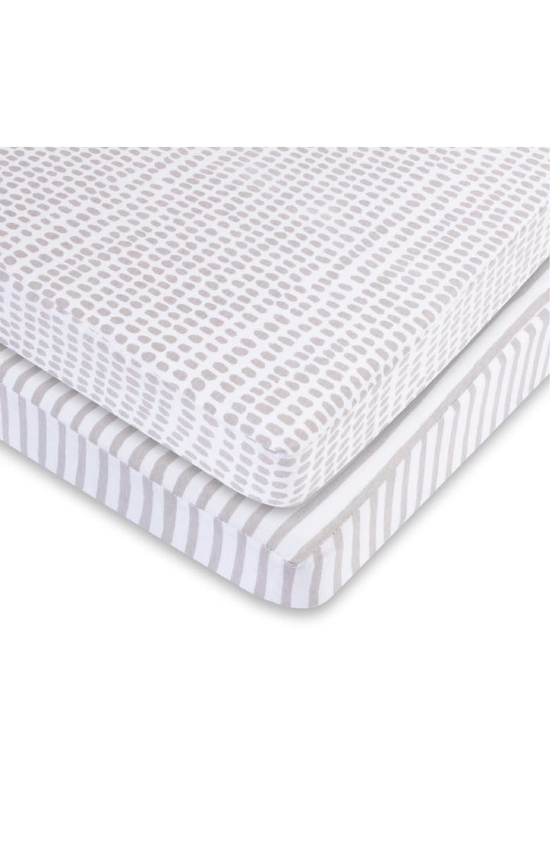 Ely's & Co. Baby Fitted Waterproof Pack N Play | Mini Portable Crib Sheet Set 2 Packs, Alternate, color, Taupe Stripes & Splash