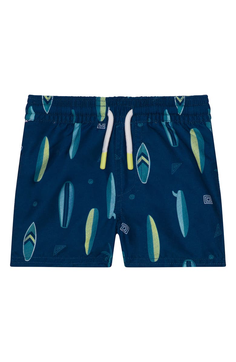 PL Baby by Petit Lem Long Sleeve Rashguard, Swim Trunks & Sun Hat Set, Alternate, color, Surf