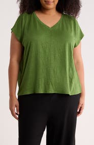 Eileen Fisher Boxy V-Neck Organic Linen T-Shirt