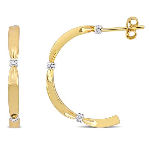 Diamond Semi Hoop Earrings 14k Gold