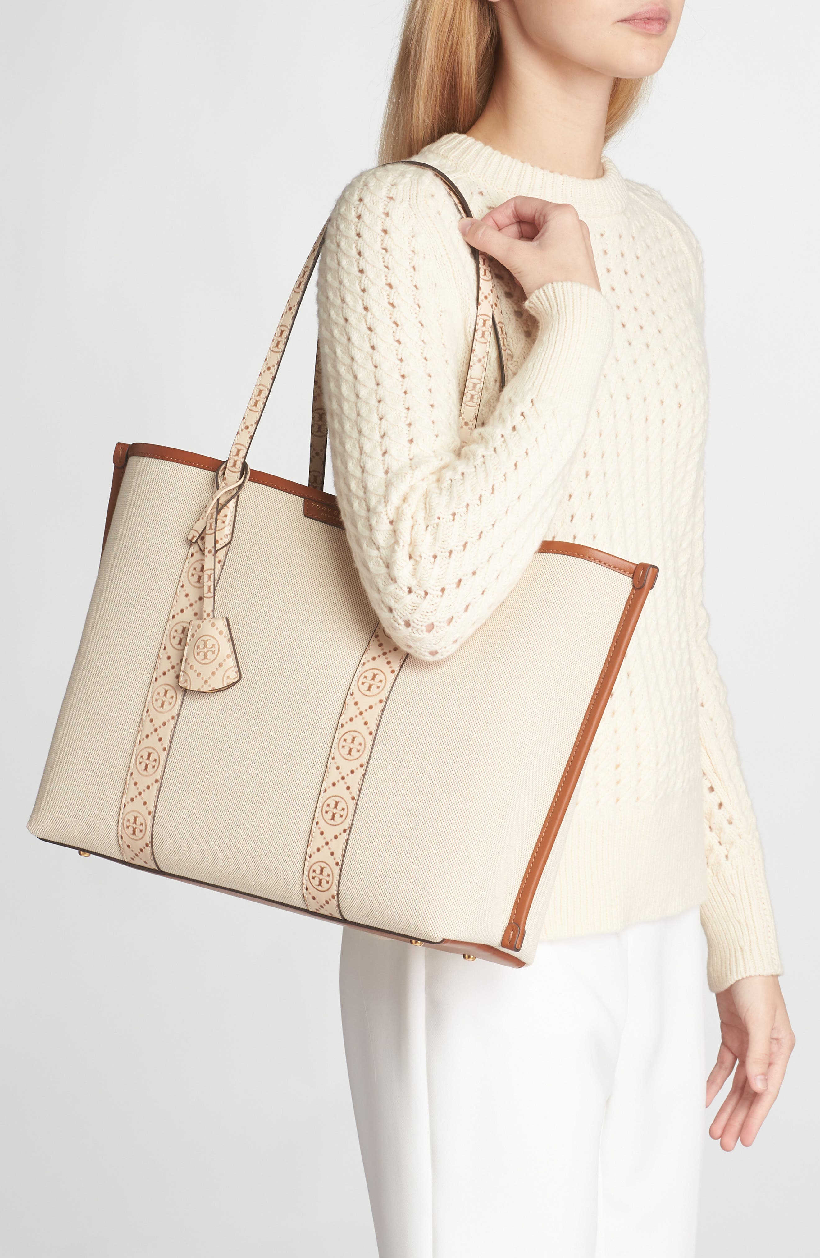 Tory Burch Perry Triple Compartment Canvas Tote, Alternate, color, 